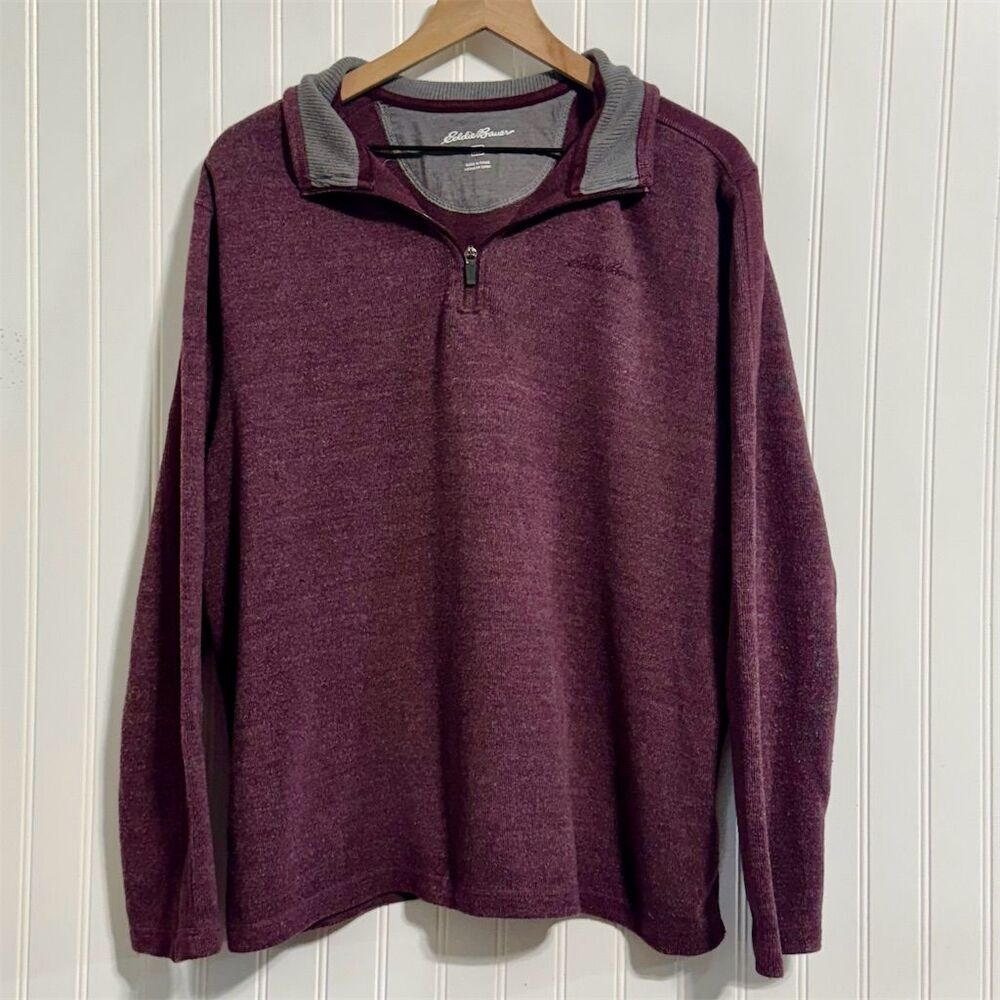 Eddie Bauer Maroon Cotton Blend 1/4 Zip Pullover XL Gorpcore Dadcore Outdoor